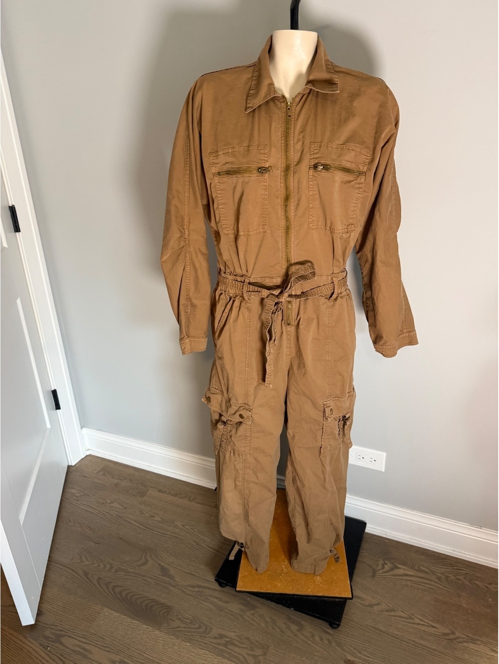 Pistola Brown Utility Cargo Jumpsuit with Waist Tie - Size M